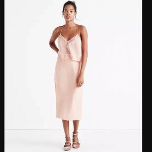 SOLD Madewell Silk Lowlight Lace-inset Midi Slip Dress - Blush Rose
